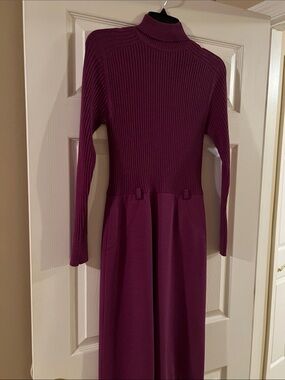 Girls' Ribbed Turtleneck Knit Dress in Plum